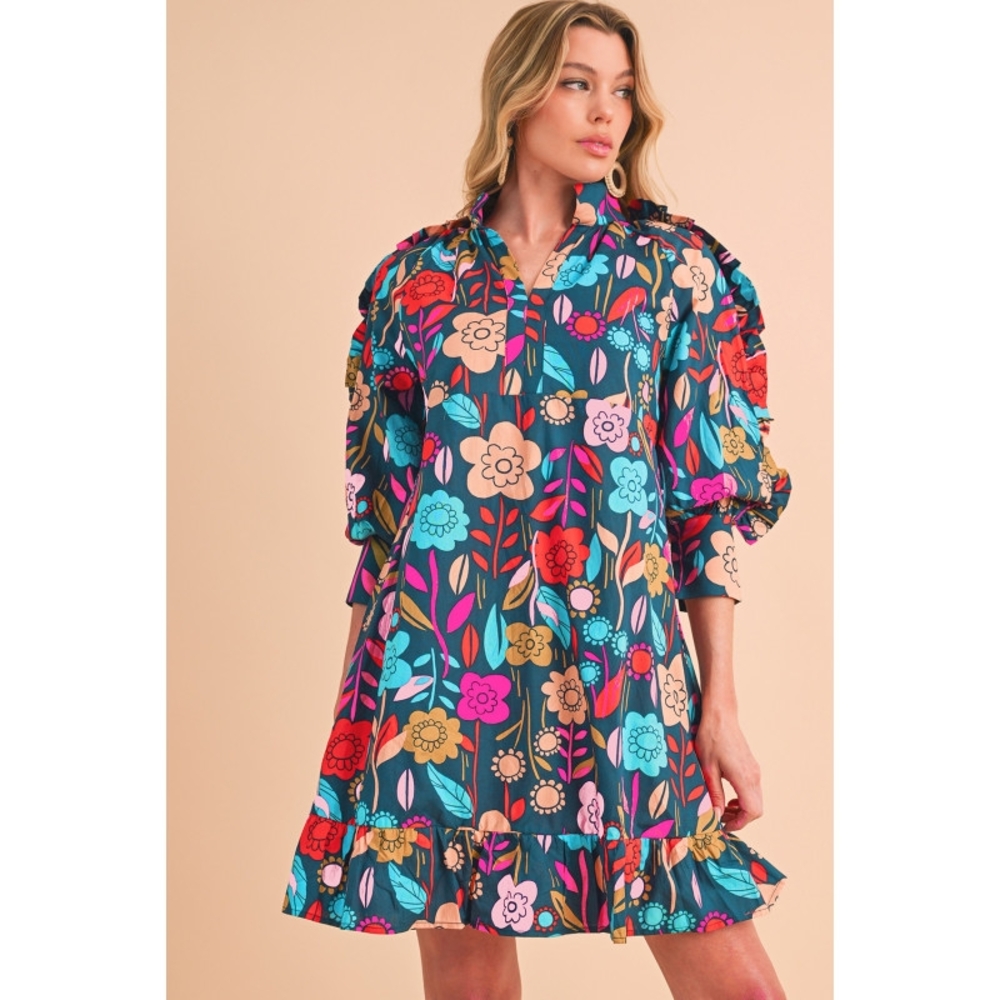 Floral Multicolor Ruffle Dress